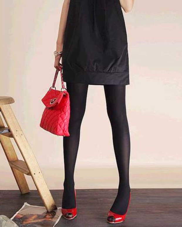 black tights red shoes