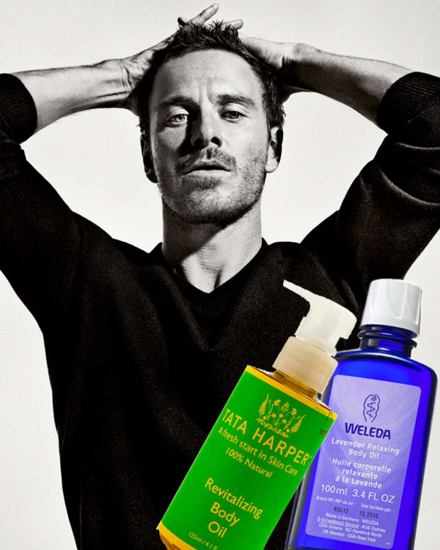 Tata Harper Revitalizing Body Oil_Weleda Lavender Relaxing Body Oil_Michael Fassbender_photo from interviewmagazine.com
