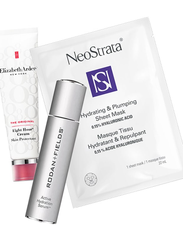 Elizabeth Arden Eight Hour Cream Skin Protectant, Rodan + Fields Active Hydration Serum and Neostrata Hydrating & Plumping 15% Hyaluronic Acid Sheet Mask
