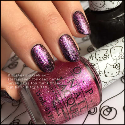OPI Starry Eyed For Dear Daniel over Black_OPI Hello Kitty 2016 Swatches Review.jpg