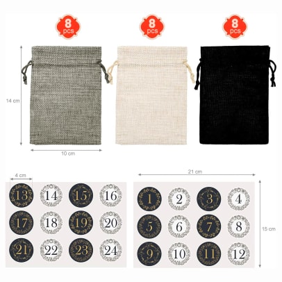 Naler Advent Calendar Kit with Jute Gift Bags dimensions