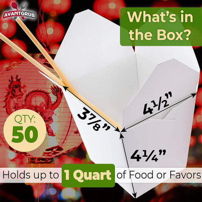 Avant Grub Unbleached Chinese Takeout 32 oz boxes dimensions