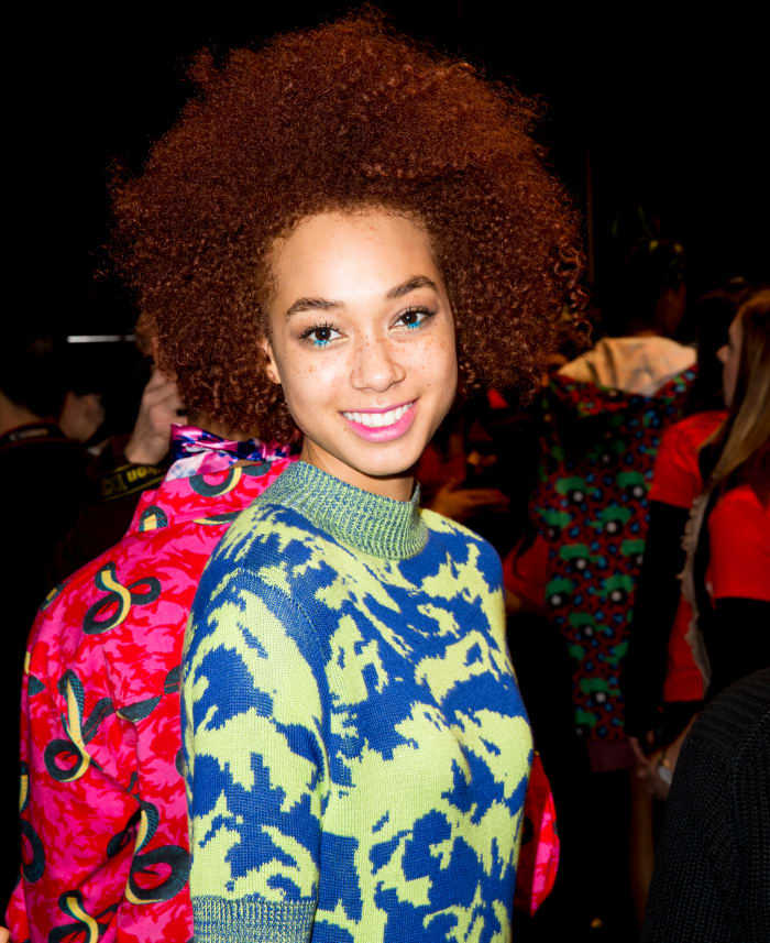 Colour-happy backstage at Hayley Elsaesser's f/w 2015 show at World Mastercard Fashion Week in Toronto.