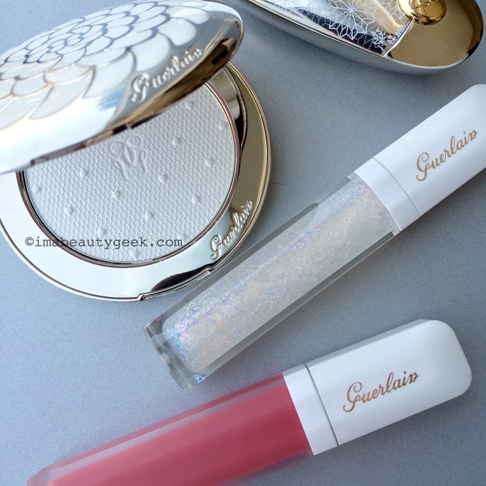 Guerlain holiday 2015: Enchanted Voyage Meteorites Skin-Perfecting Illuminating Matte Powder, Gloss D'Enfer Gloss Top Coat, and Maxi Velvet matte lip colour