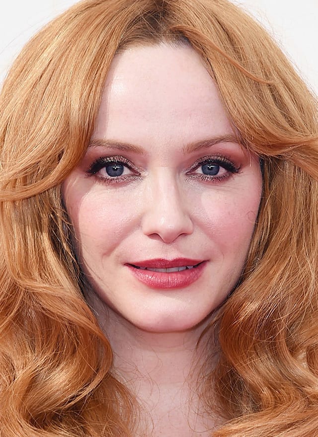 Christina Hendricks: that skin! And that wine-stained lip is a perfect balance for rosy cheeks (in part heat-flushed) and glimmering eye makeup. Makeup by Vanessa Scali for Sephora Collection.