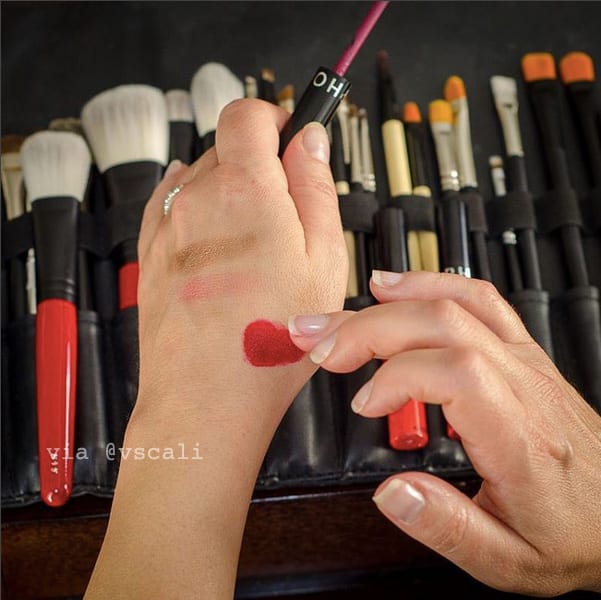 Celebrity makeup pro Vanessa Scali mixes two Sephora Collection Cream Lip Stain shades for Christina Hendricks, who attended the 2015 Emmy Awards on Sunday.