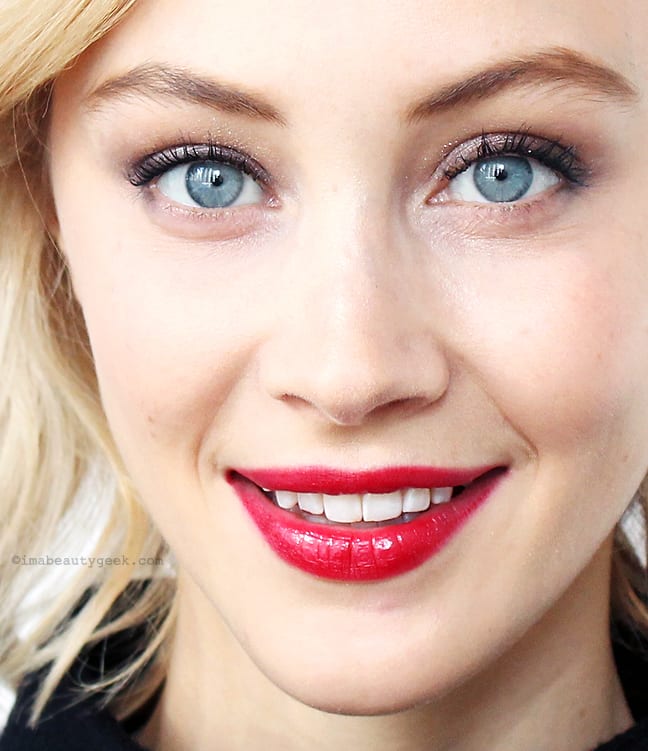 Extreme closeup: Sarah Gadon in Toronto at The Four Seasons hotel, October 2015. Makeup by Cedric Jolivet for Giorgio Armani Beauty.