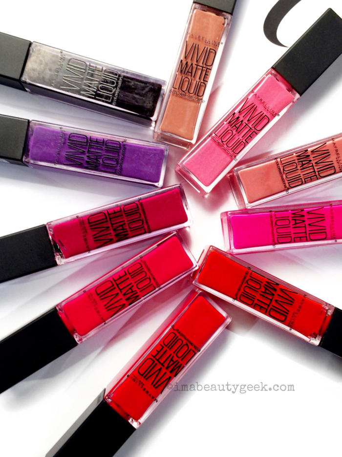 Maybelline Color Sensational Vivid Matte Liquid lip colour swatches