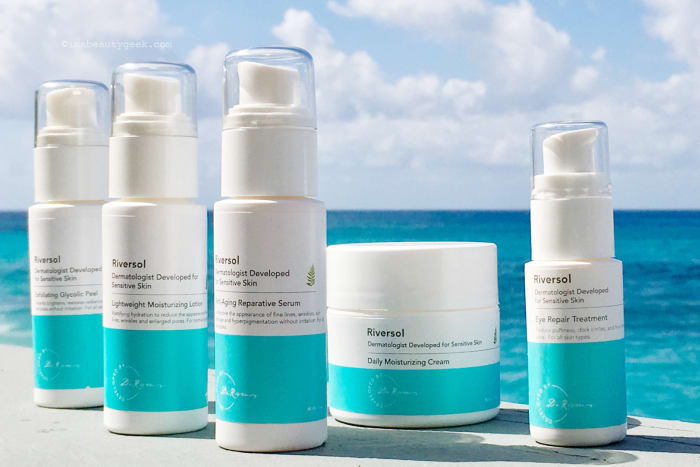 Riversol Skincare for Sensitive Skin: Exfoliating Glycolic Peel, Lightweight Moisturizing Lotion, Anti-Aging Reparative Serum, Daily Moisturizing Cream, Eye Repair Treatment.