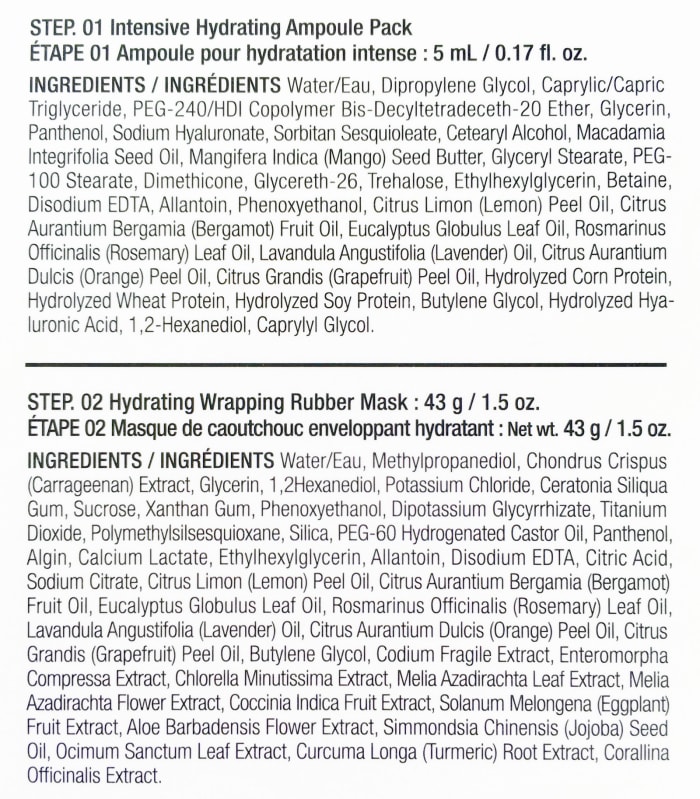 Dr. Jart Rubber Mask Hydration Lover ingredients: note that the rubbery part is infused with oils and extracts.
