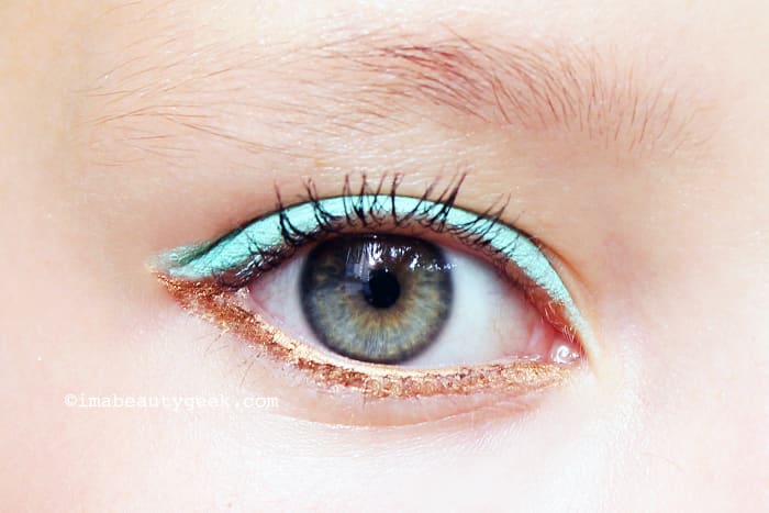 Lauren wears Make Up For Ever Aqua XL waterproof pencil in M-30 Matte Green and ME-42 Metallic Bronze