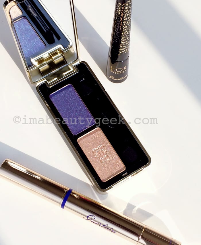 Guerlain holiday 2016 L'Or Eyeliner in Sparkling Gold, Ecrin Shalimar Eyeshadow Duo in Gold and Sapphire, and Precious Light Illuminator in Pink Pearl