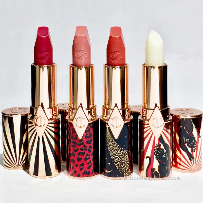 Charlotte Tilbury Hot Lips 2 lipsticks in Amazing Amal, Dancefloor Princess, Carina's Star and Enigmatic Edward