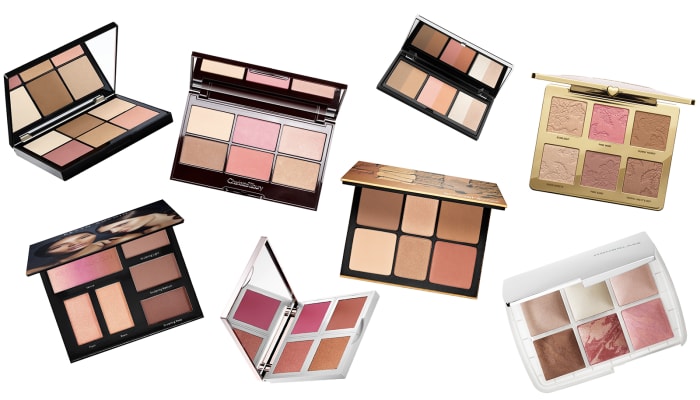 Clockwise from top left: Laura Mercier La Palette Naturelle, Charlotte Tilbury Glowing Pretty Skin, Rodial I Woke Up Like This, Too Faced Natural Face Palette, Hourglass Ambient Lighting Edit Face Palette – Ghost, Smashbox Cali Contour, Josie Maran Vibrancy Argan Oil Fresh Face Paint Palette, Kevyn Aucoin The Contour Book Volume 3
