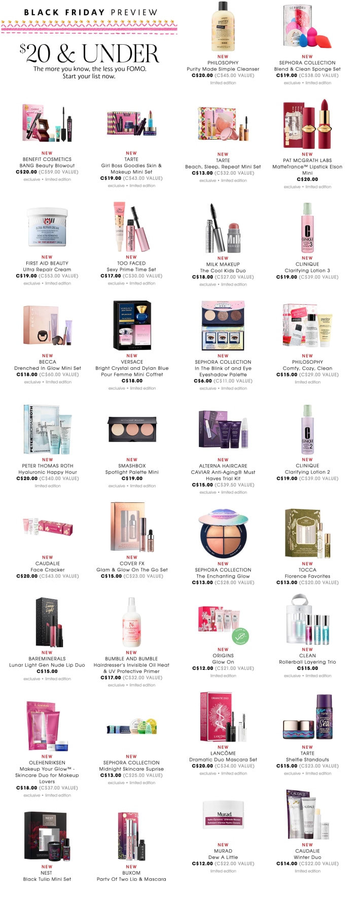 Sephora Canada Black Friday 2018 $20-and-Under deals