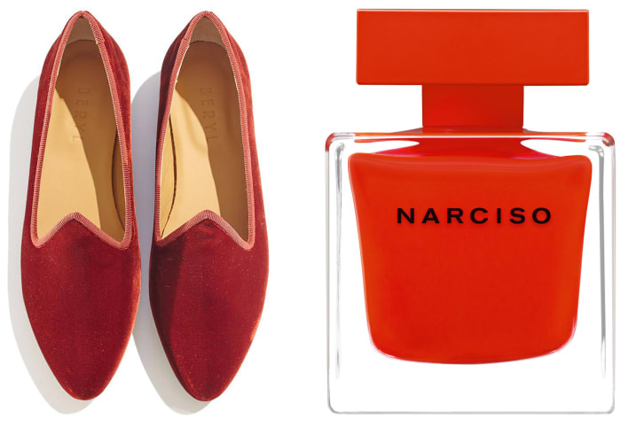 Le Monde Beryl Velvet Slipper Shoes and Narciso Rouge eau de parfum
