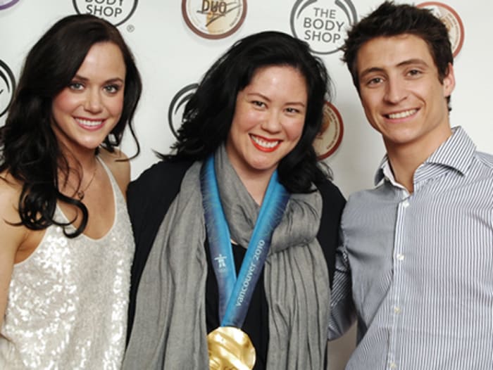 Tessa Virtue, Scott Moir and their 2010 Olympic Gold medal at the launch of The Body Shop Body Butter Duos.