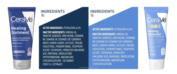 In the USA, CeraVe Healing Ointment and CeraVe Baby Healing Ointment wear different outfits, but on the inside are exactly the same.
