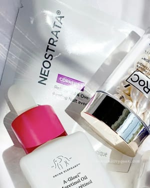 Neostrata Correct Retinol 0.3% Overnight Peel, ROC Retinol Correxion Night Serum Capsules, Drunk Elephant A-Gloei Maretinol Oil