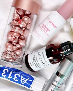 Elizabeth Arden Retinol Ceramide Capsules Line Erasing Night Serum, Skinceuticals Custom Dose 0.3% retinol serum, Reversa Retin A List Eye Contour 0.05% Pure Retinol