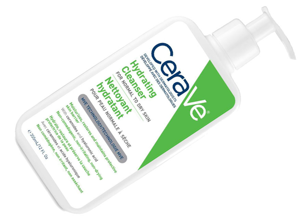 CeraVe Hydrating Cleanser: contains skin-conditioning ceramides and hyaluronic acid.