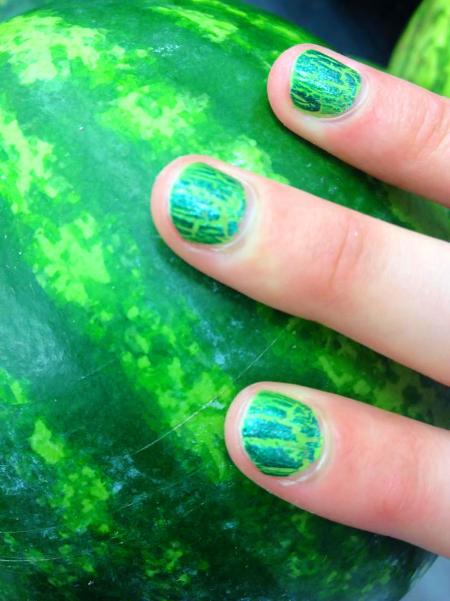 Marley's watermelon crackled mani close-up