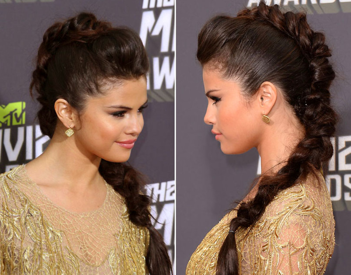 Two angles of Selena Gomez and her fierce braid at the 2013 MTV Music Awards