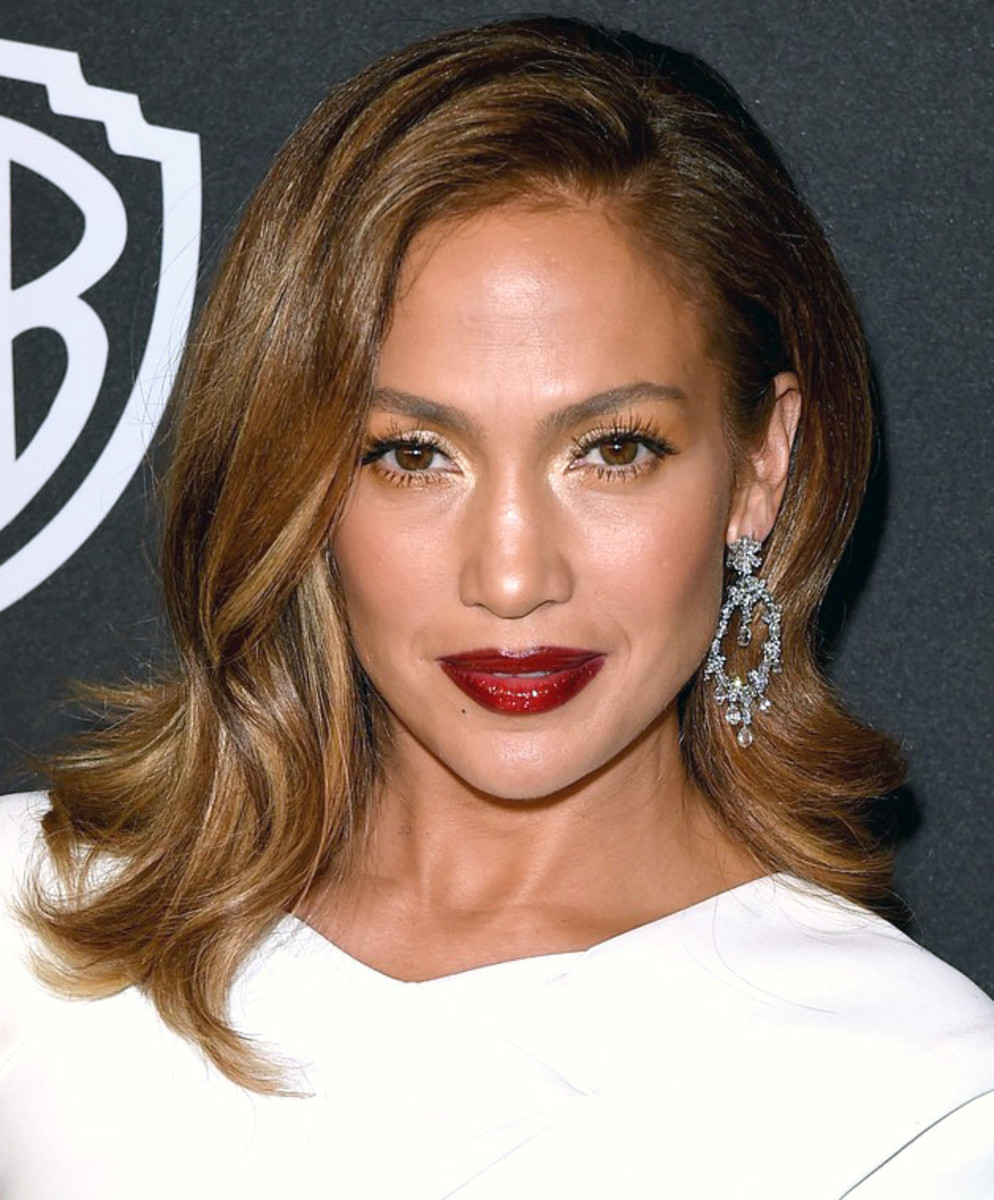 Jennifer Lopez at the Golden Globes 2016 after party; makeup by Mary Phillips
