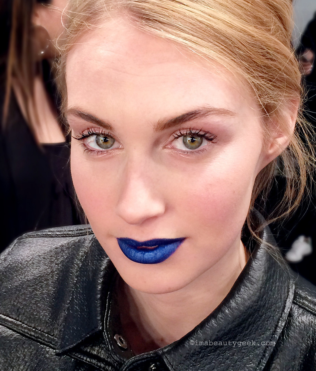 Model Dauphine wears Maybelline Loaded Bolds lipstick in Sapphire Siren.