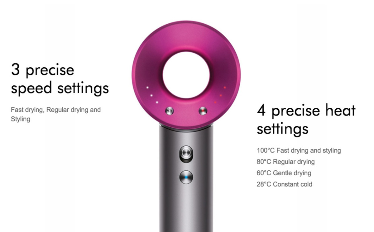 Dyson Supersonic hairdryer heat and speed controls