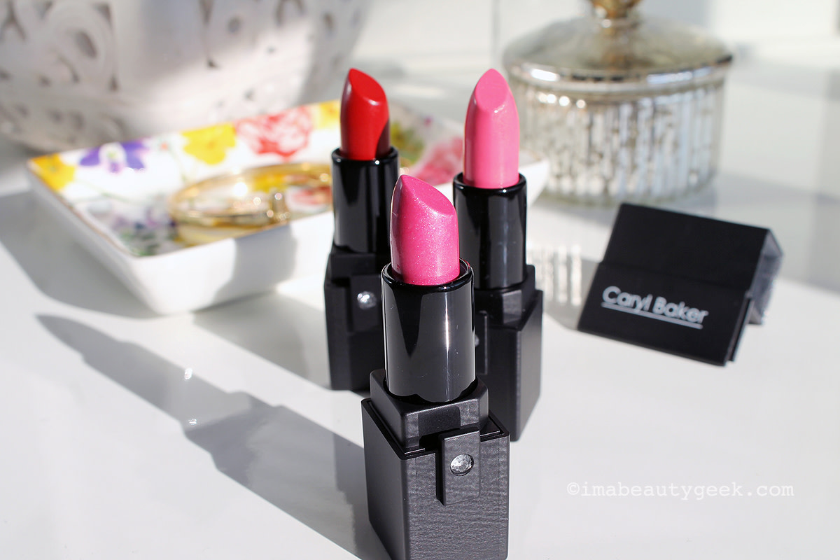 Until May 8th, $1 from each Caryl Baker Visage Lipstick sale will go toward helping really sick kids. Shades shown: Marilyn (red), Supertramp (petal pink), and Flirt (pink shimmer).