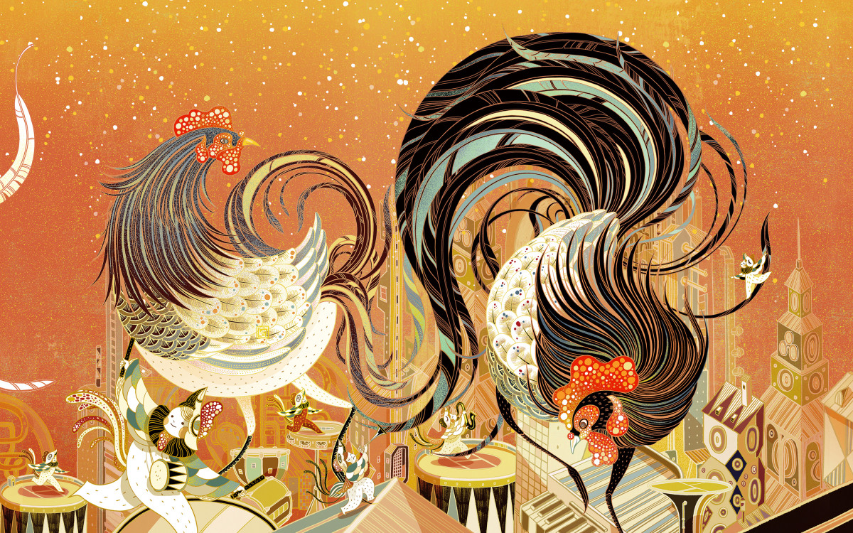 Lucky Rooster wallpaper by Victo Ngai