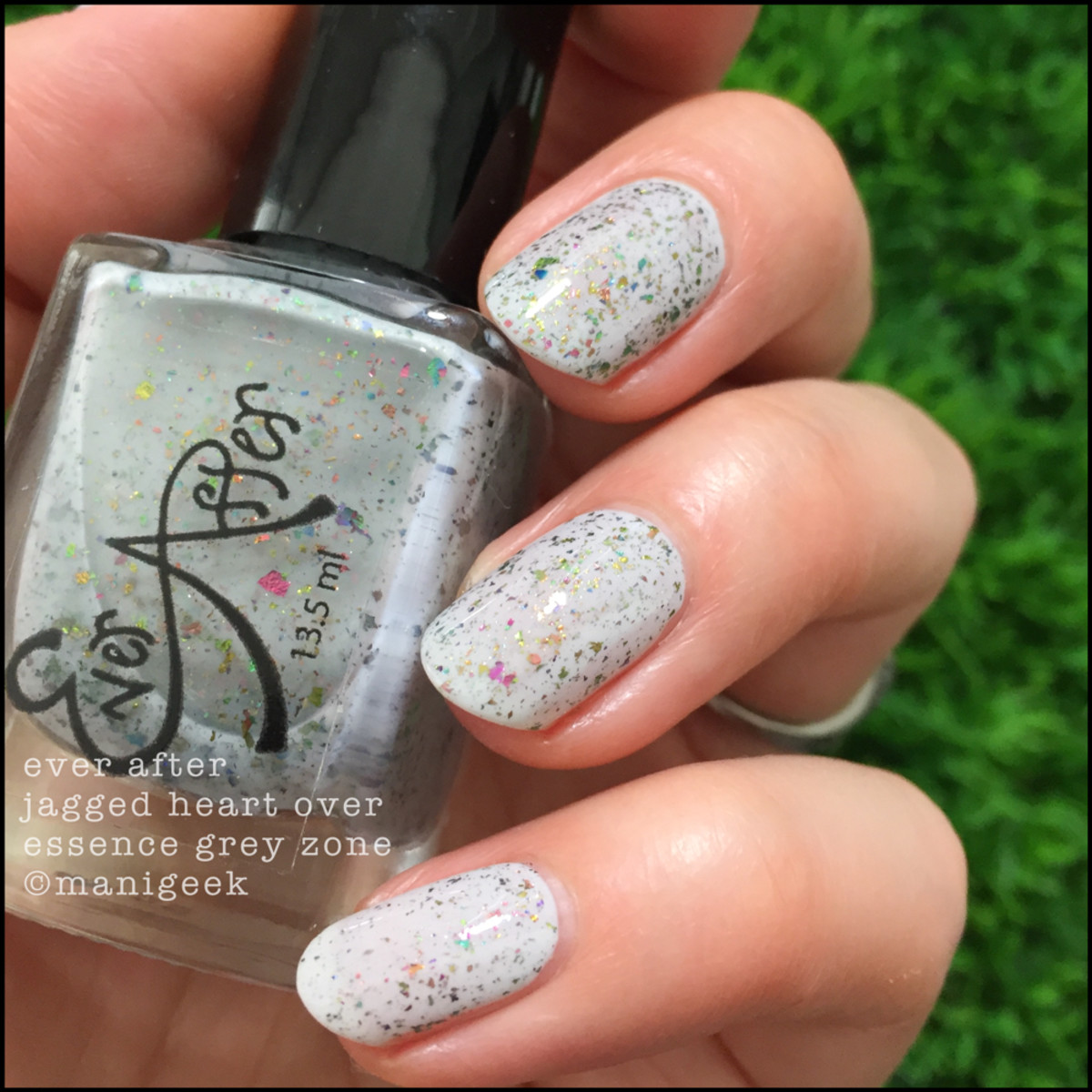 Ever After Jagged Heart over Essence Grey Zone w Salad _ 1000 Days of Untried Nail Polish Week 4