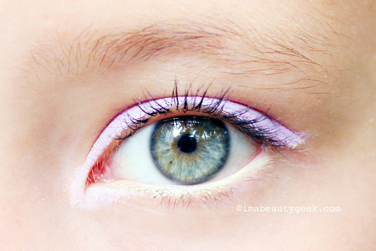 Lauren wears Make Up For Ever waterproof eye pencil in M-92 Matte Pastel Purple and M-40 Matte Pastel Yellow 