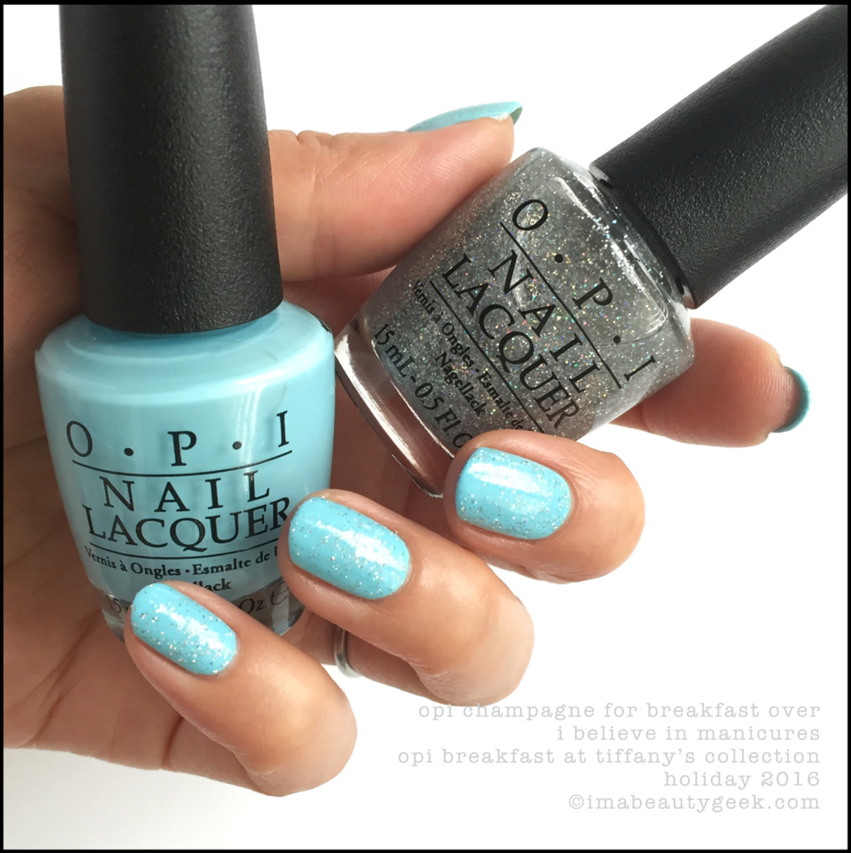OPI Champagne For Breakfast over I Believe in Manicures_OPI Breakfast at Tiffanys Collection Swatches Review Holiday 2016