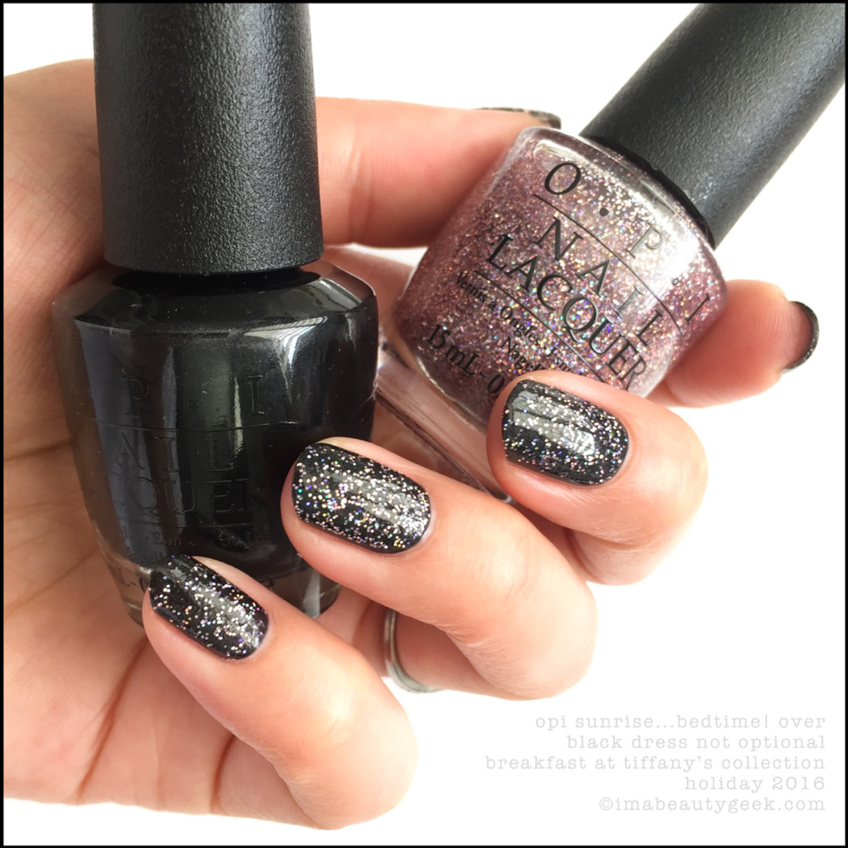 OPI Sunrise Bedtime over Black Dress Not Optional_OPI Breakfast at Tiffanys Collection Swatches Review Holiday 2016