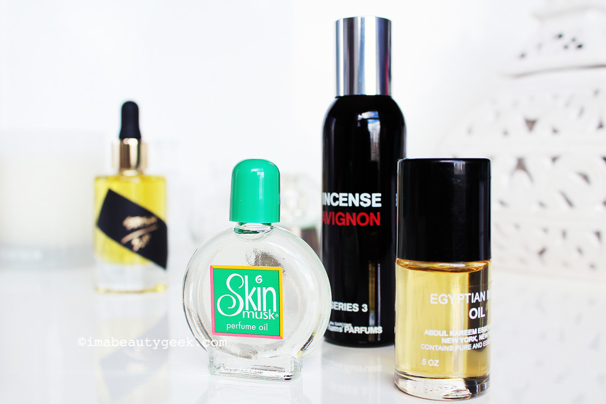 Bonne Bell Skin Musk perfume oil, Comme des Garçons Incense Avignon, Egyptian Musk perfume oil