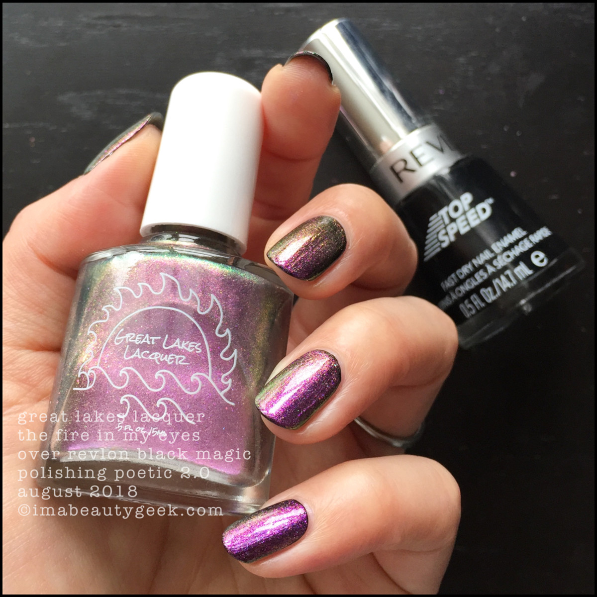 Great Lakes Lacquer The Fire In My Eyes over black 3 _ Great Lakes Lacquer Polishing Poetic 2.0 Swatches & Review