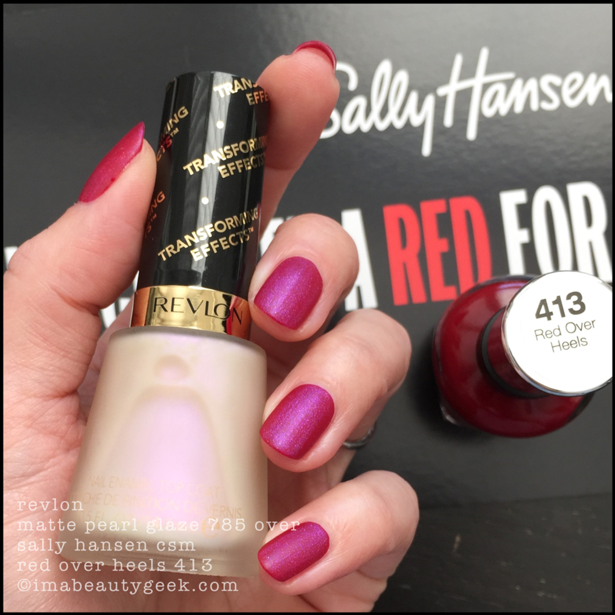 Sally Hansen Red Over Heels 413 w Revlon Matte Pearl Glaze - Red/esign Collection 2018