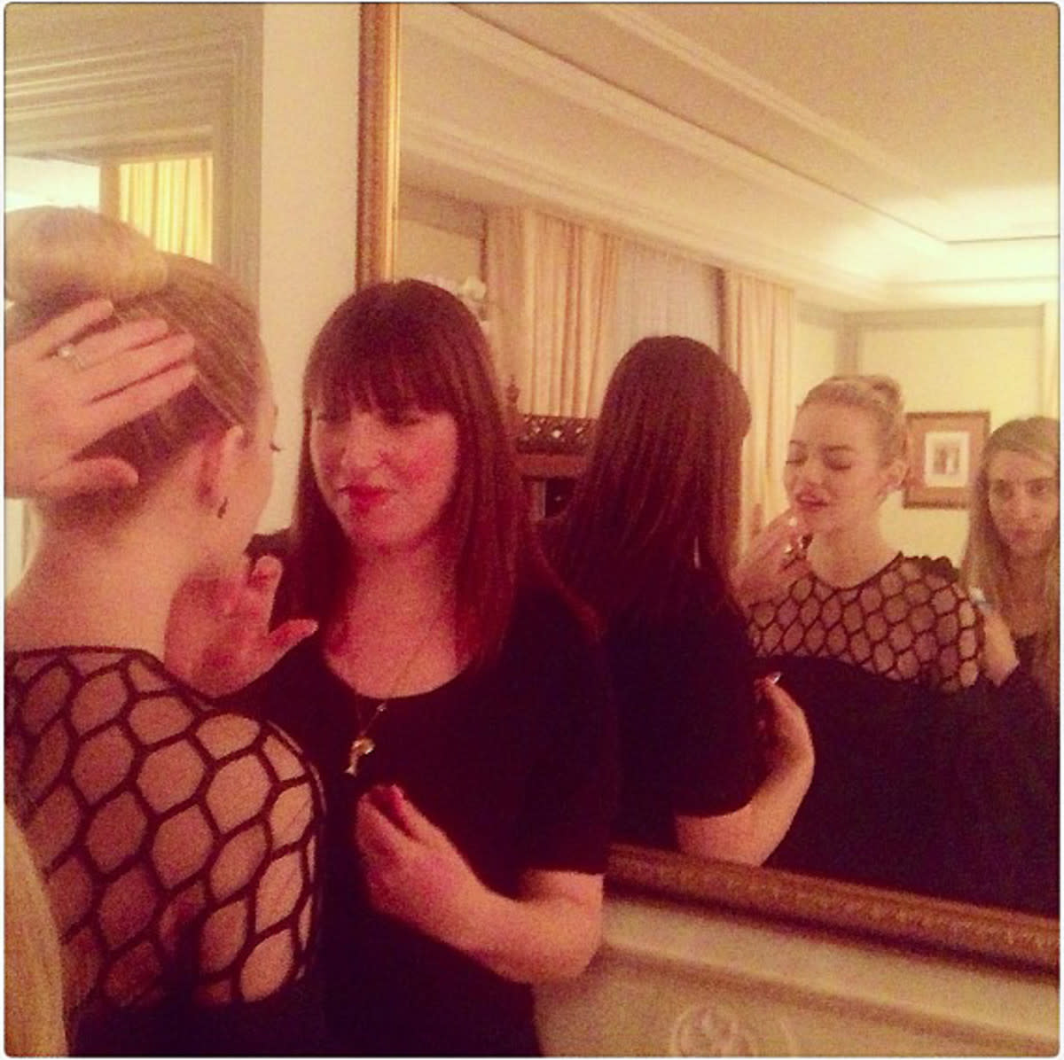 Emma Stone with makeup artist Rachel Goodwin and hairstylist Mara Roszak