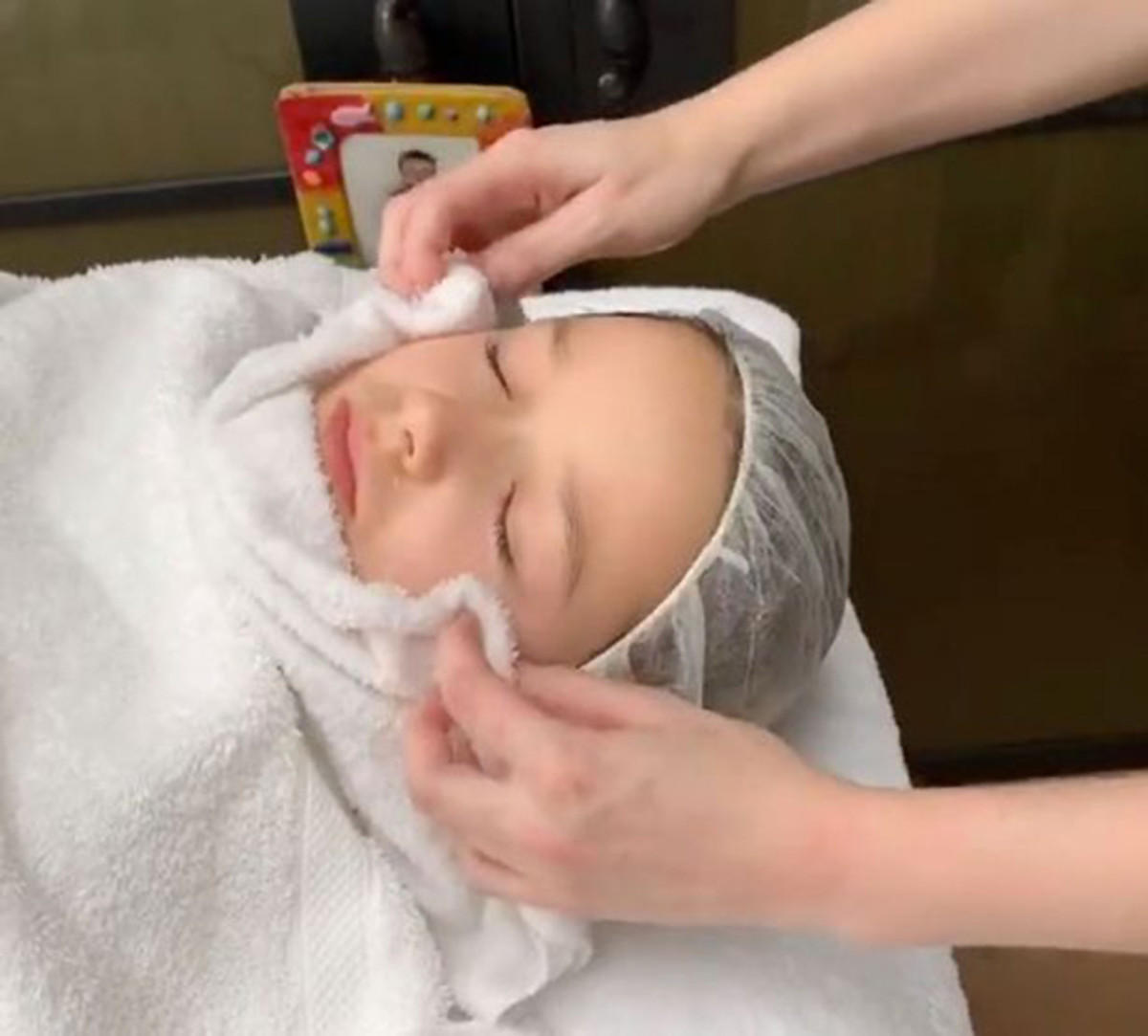 Harper Beckham, 7, during her "baby facial" with Dr. Barbara Sturm