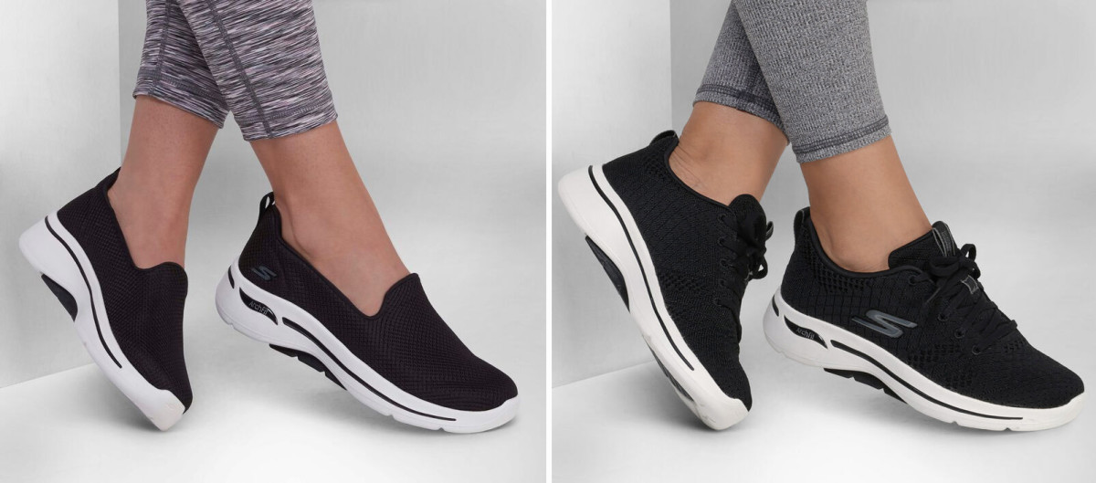 As per notes 1 and 2, Skechers GoWalk Arch Fit Grateful slip-ons and GoWalk Arch Fit Unify lace-ups are alternatives to the GoWalk Arch Fit Iconic Skechers Martha Stewart wears.